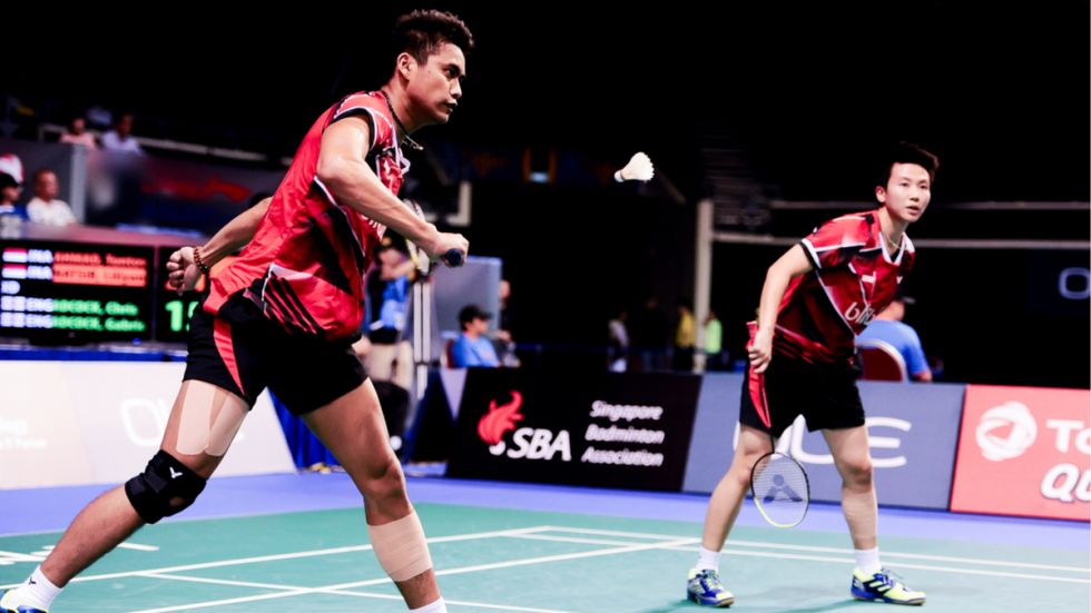 Aksi ganda campuran Indonesia, Tontowi Ahmad dan Liliyana Natsir 